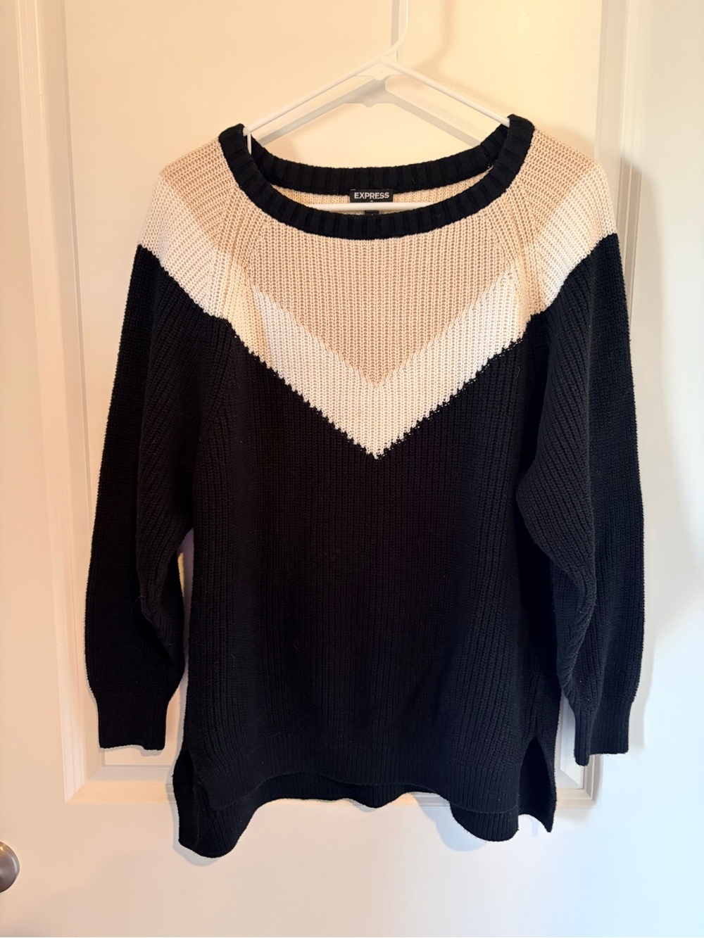 Express Black Sweater with Cream Chevron Accent